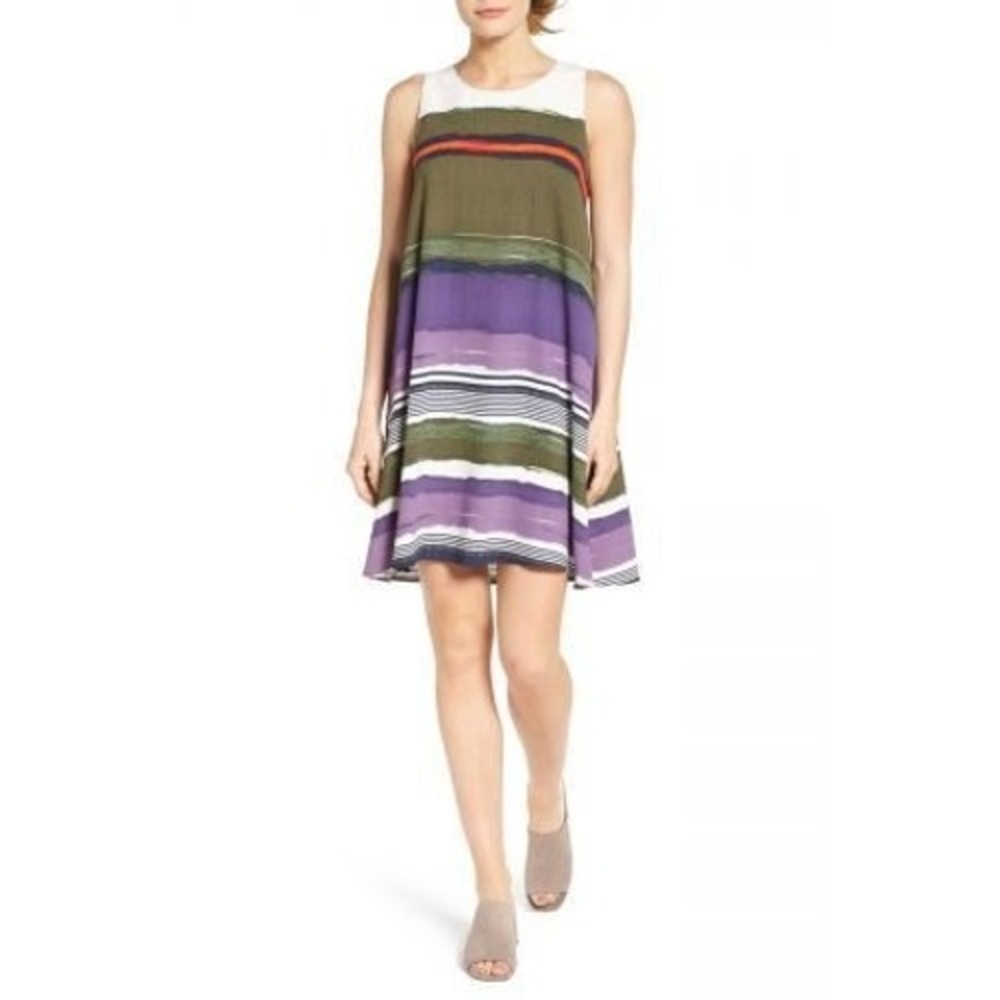 Halogen A Line Shift Dress Womens XS‎ Multicolor Colorblock Striped Boho Chic